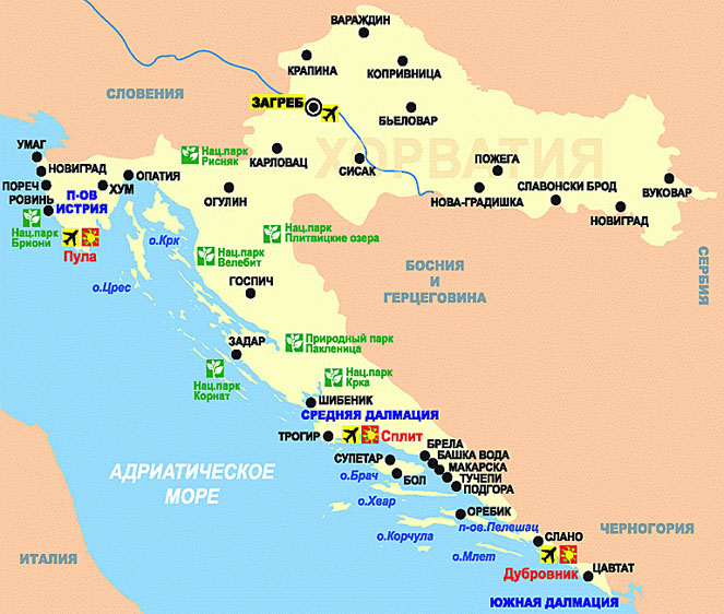 Карта Хорватии Карта Хорватии